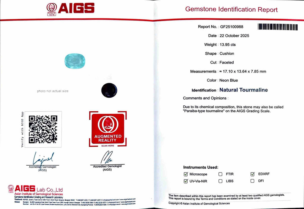 13.95 CT NEON BLUE NATURAL PARAIBA FINE QUALITY