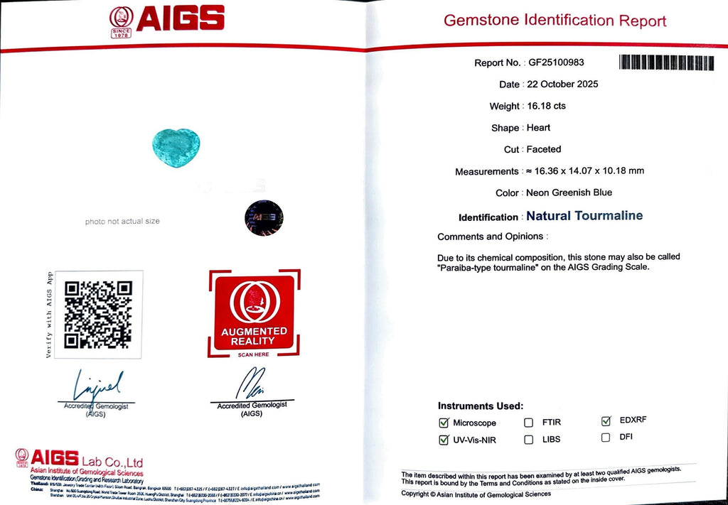 16.18 CT NEON GREENISH BLUE NATURAL PARAIBA FINE QUALITY