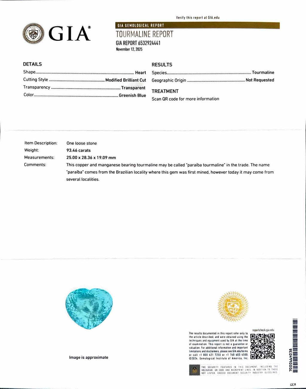 93.46 CT NEON BLUE NATURAL PARAIBA TOP QUALITY